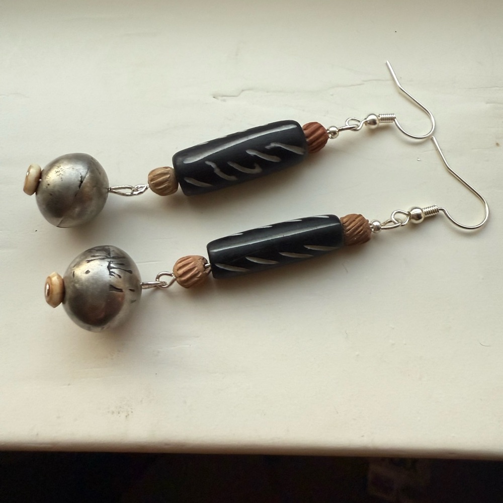 Handcrafted Earrings with Vintage Bone and Clay Beads